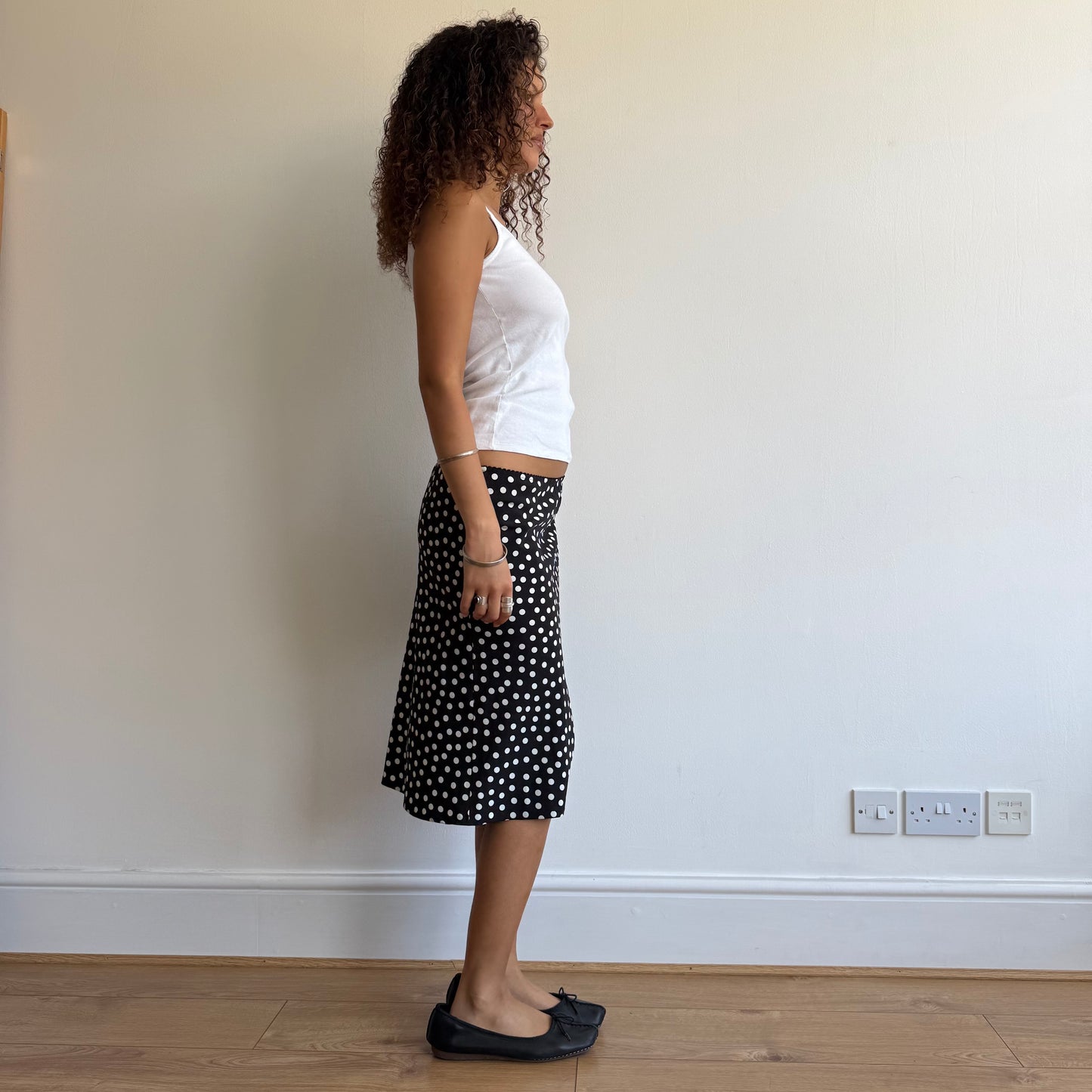 Black polka dot midi skirt - Size M