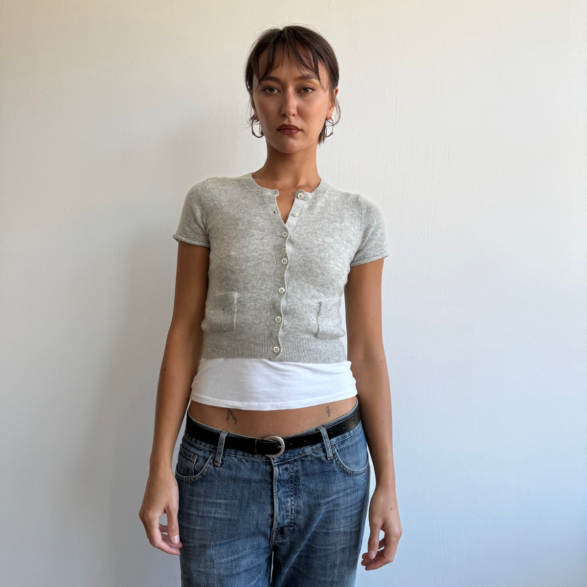 Cropped grey button cardi - Size XS