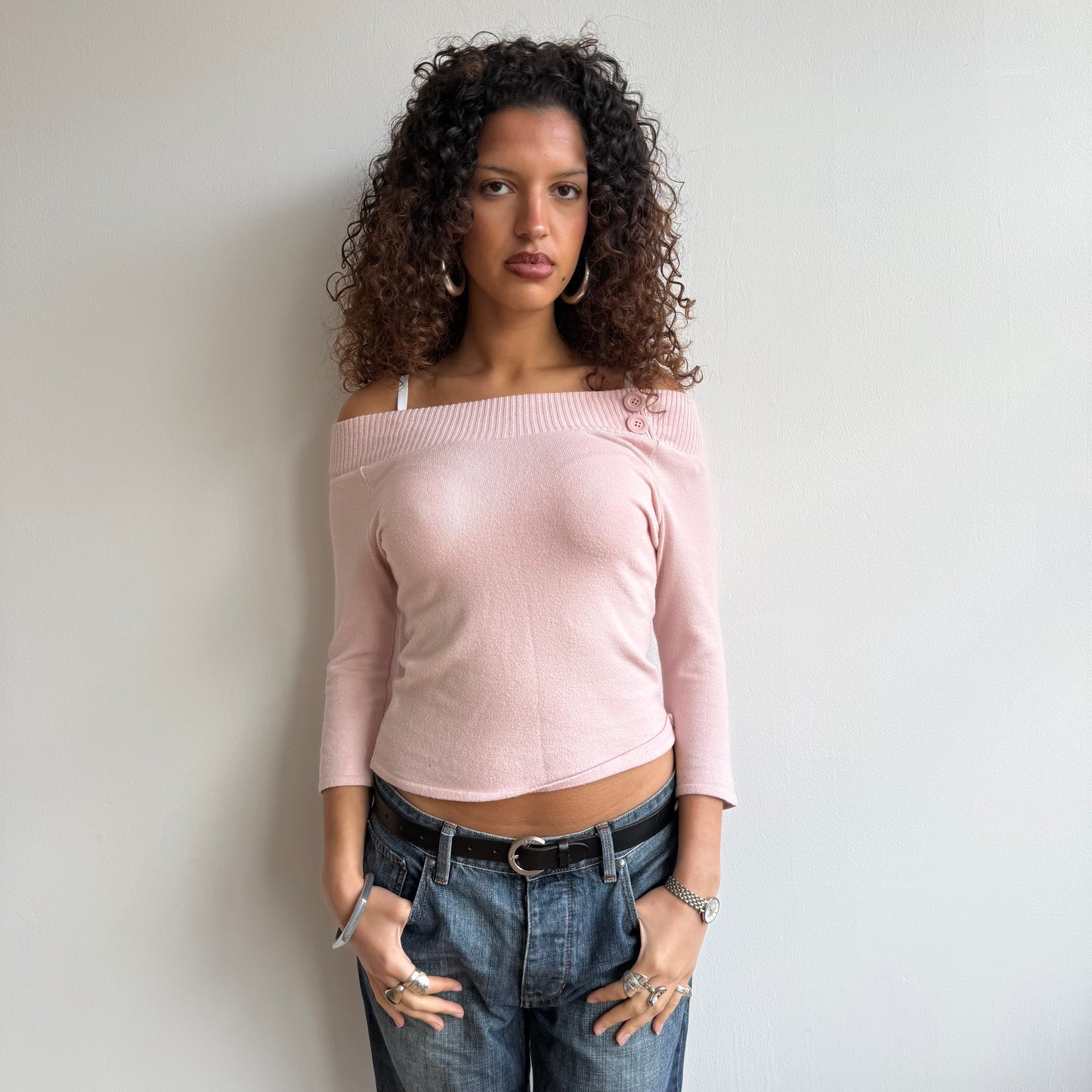 Pink 3/4 sleeve buttonknit - Size S