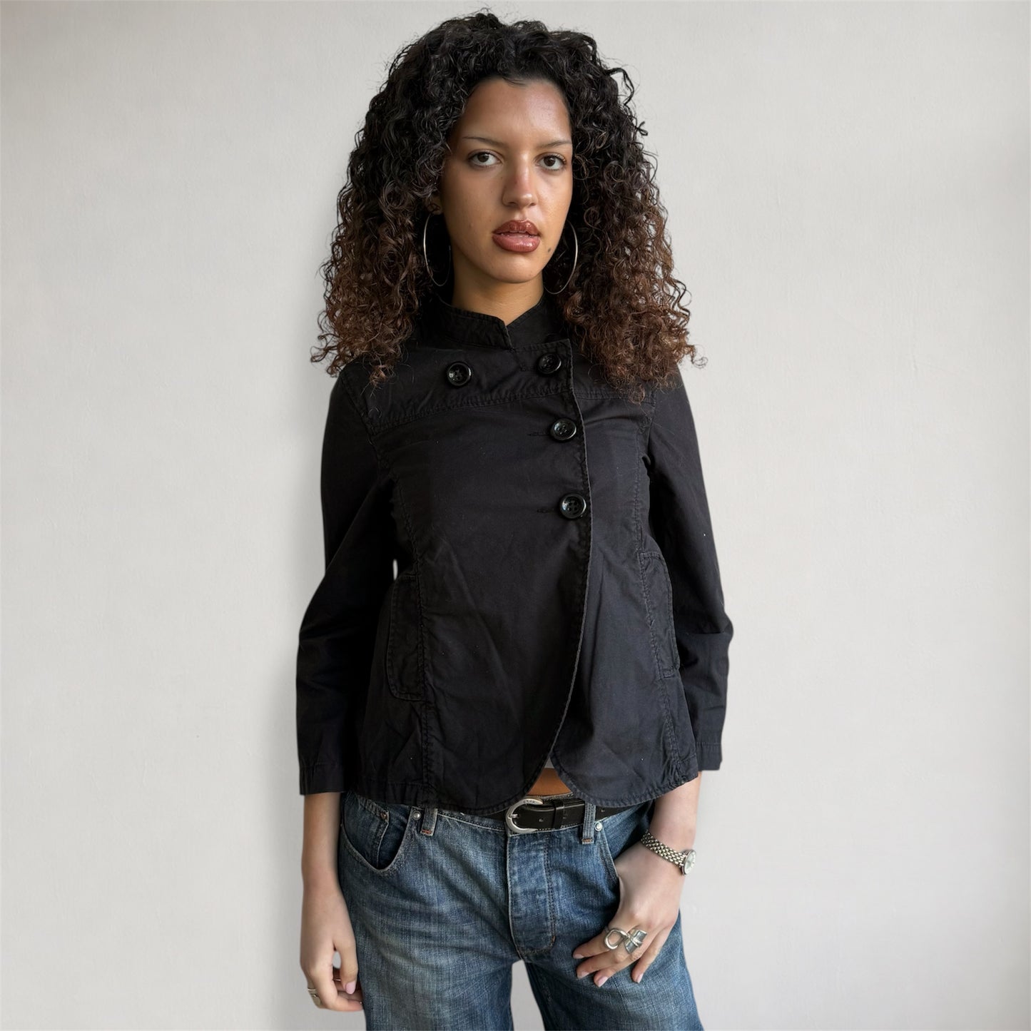 Black asymmetric button peacoat - Size S