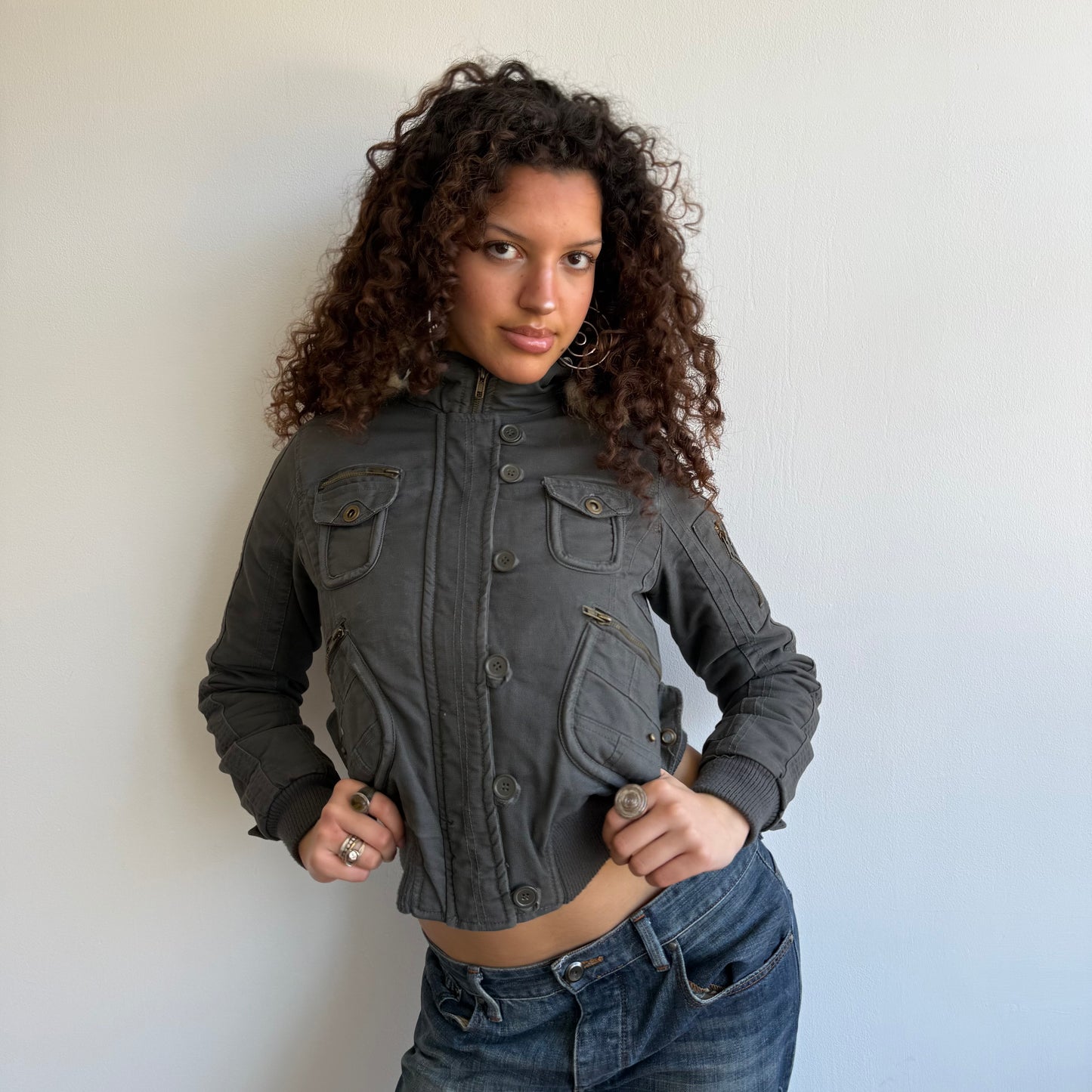 Grey cargo bomber jacket - Size XS