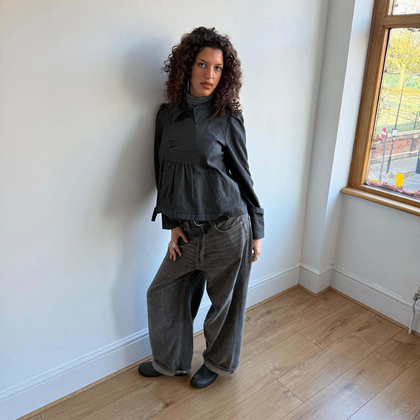 Grey denim peacoat - Size S