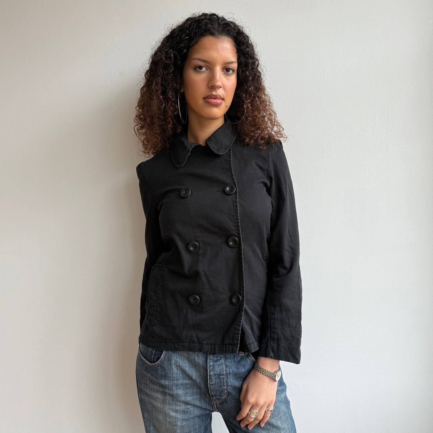 Black double breasted peacoat - Size M