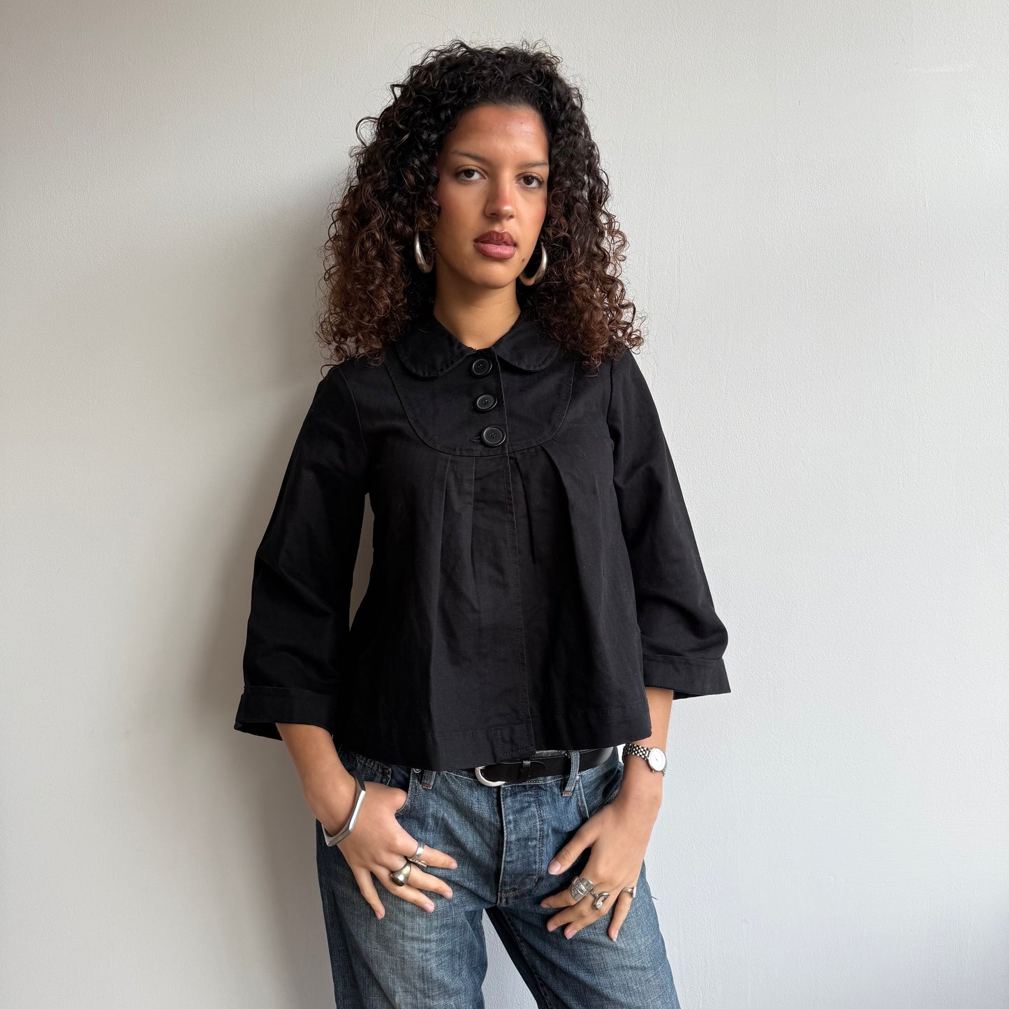 Black 3/4 sleeve peacoat - Size S