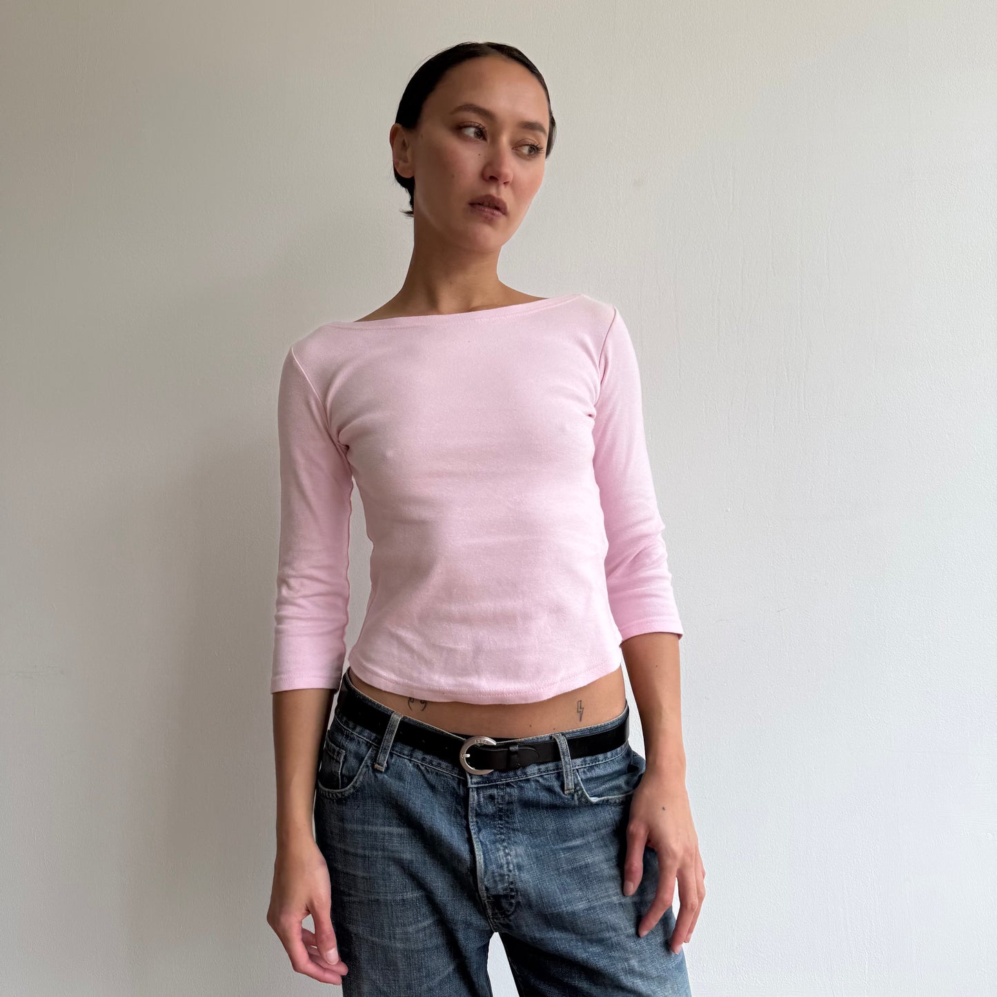 Pink 3/4 sleeve boatneck top - Size S