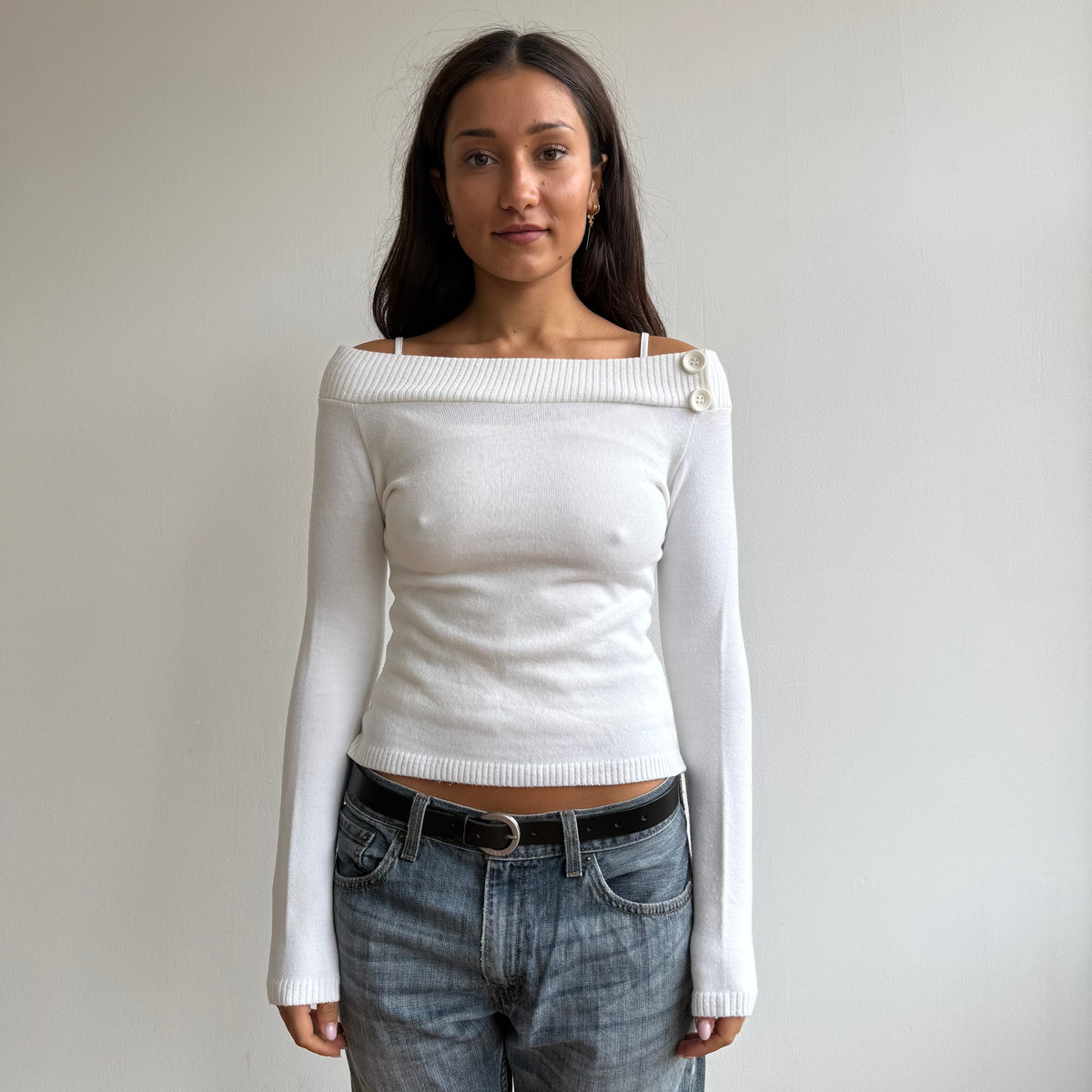 White long sleeve button knit - Size S