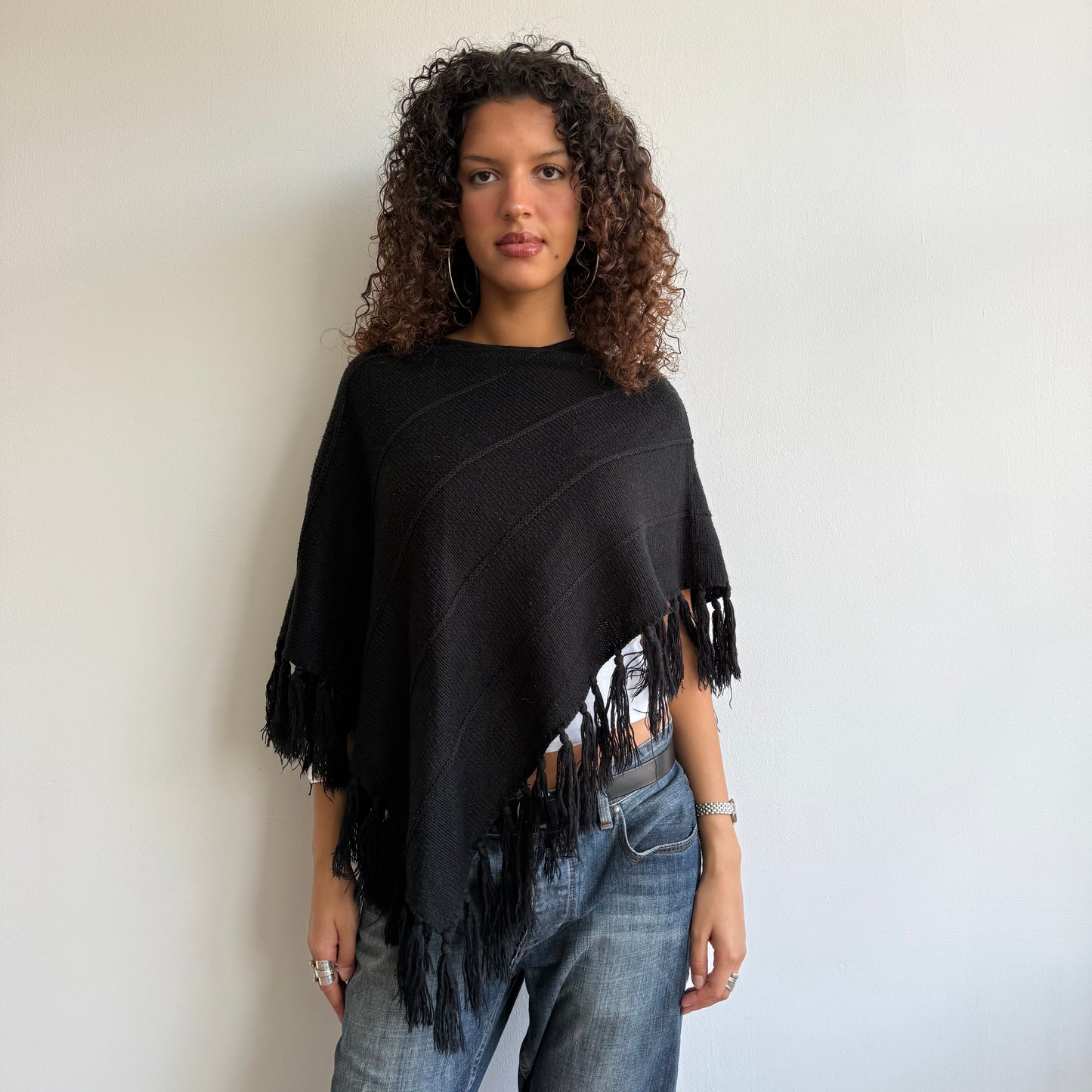 Black tassel poncho - One Size