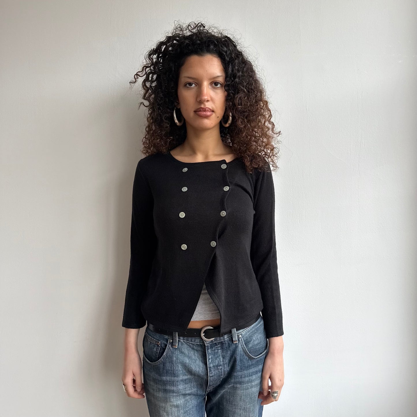 Black asymmetric button knit - Size S