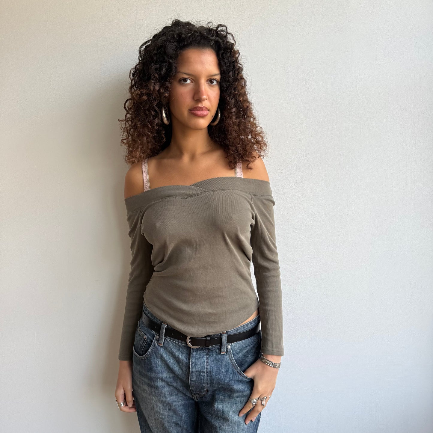 Khaki 3/4 sleeve top - Size S