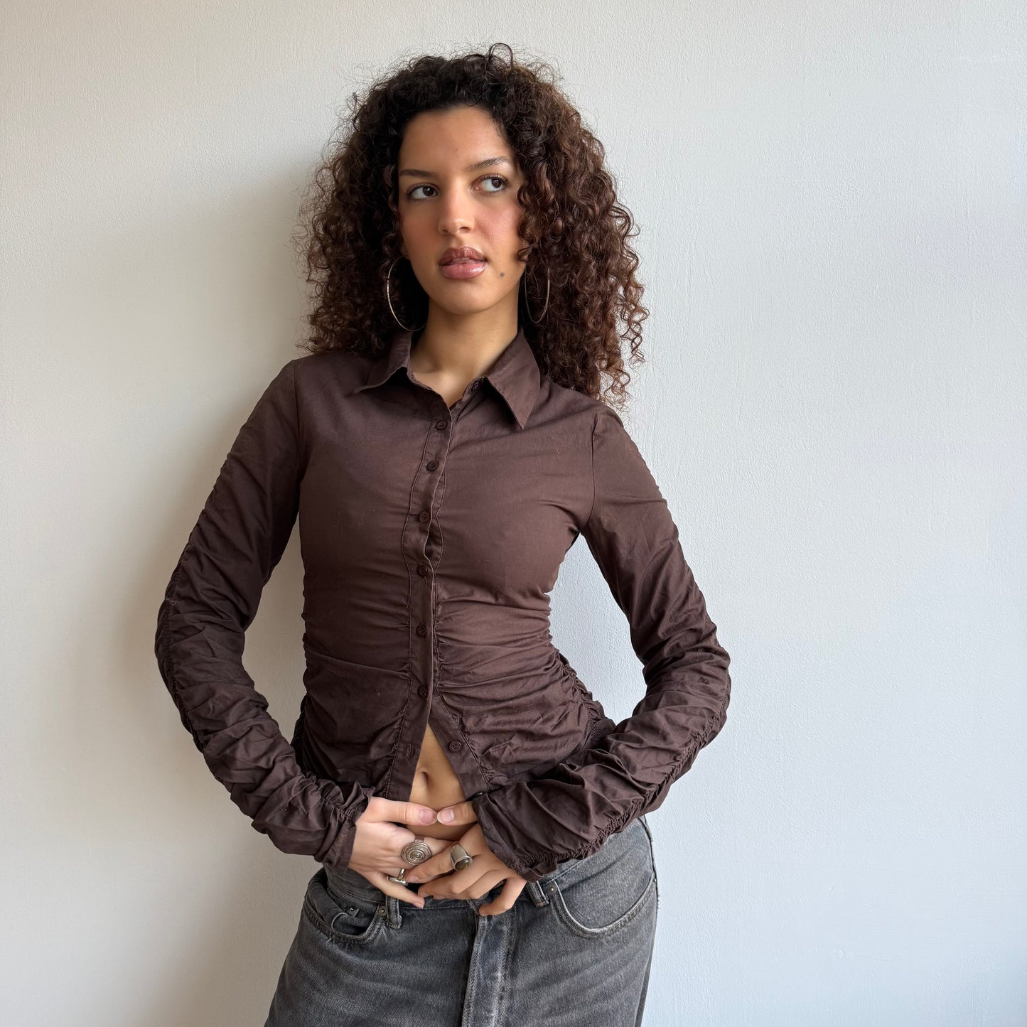 Brown ruched shirt - Size XS