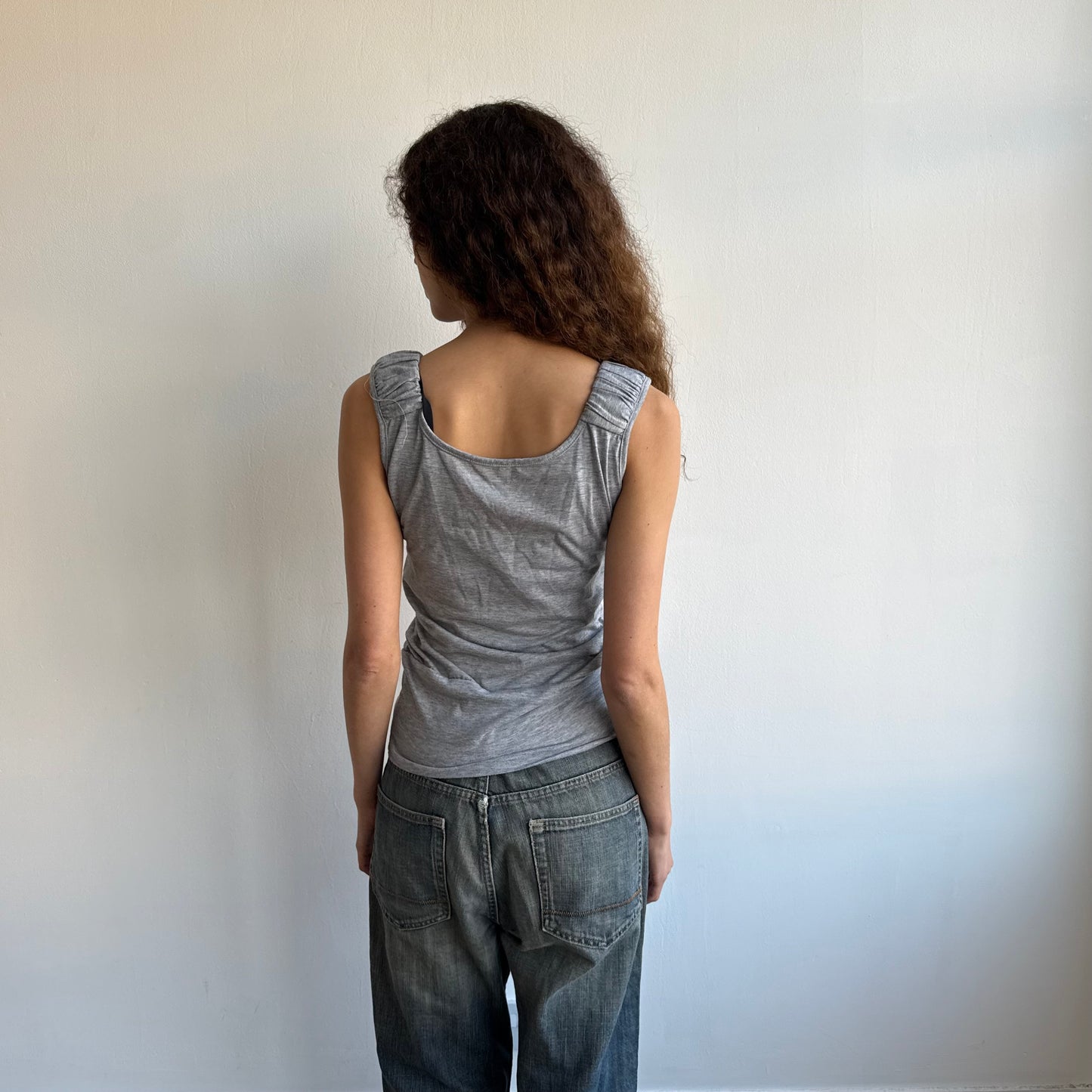 Grey ruched sleeve cowl top - Size S/M