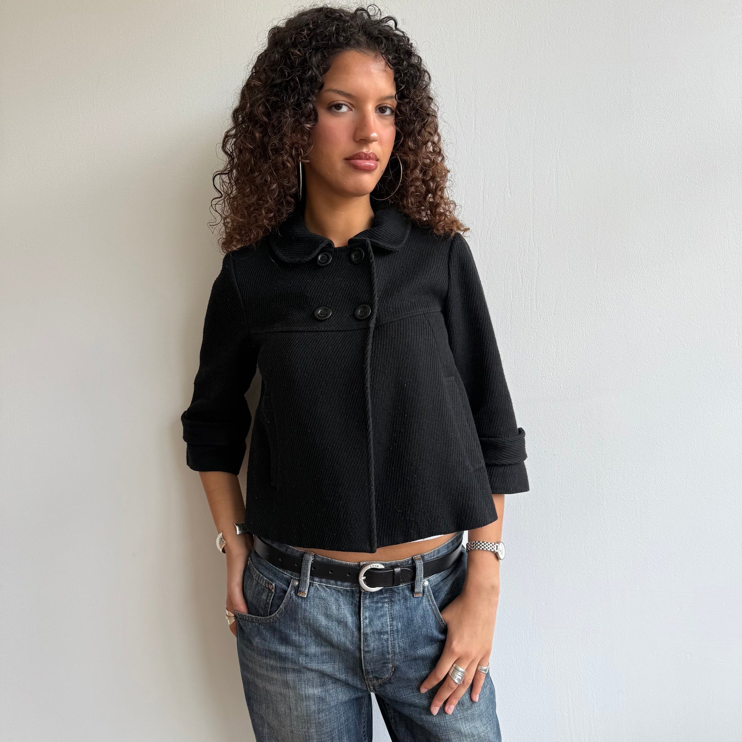 Black 3/4 sleeve peacoat - Size S