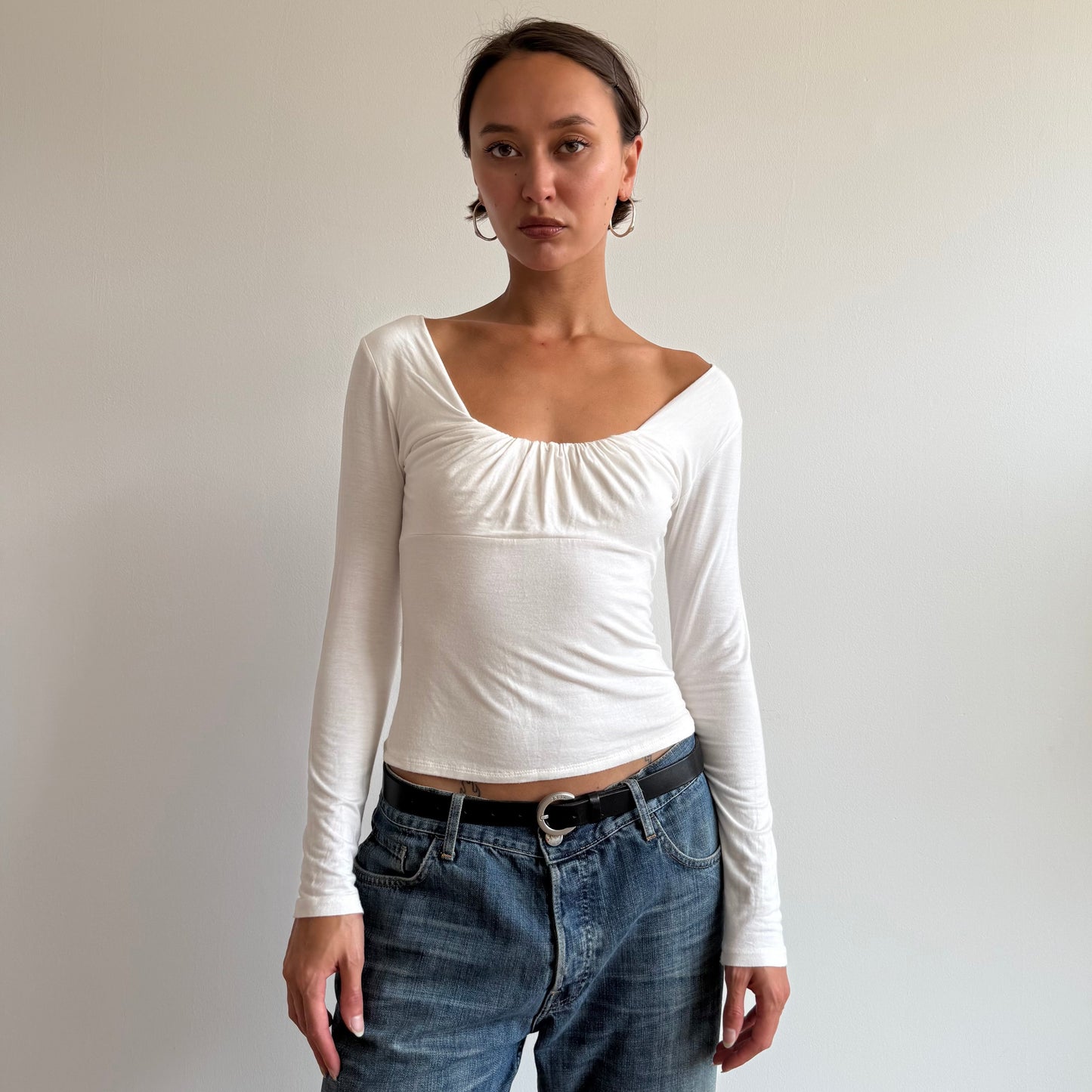 White long sleeve milkmaid top - Size S