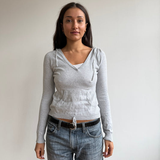 Grey v-neck tie waist hoodie - Size S