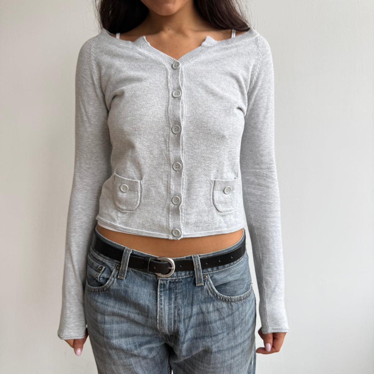 Grey button pocket cardi - Size S
