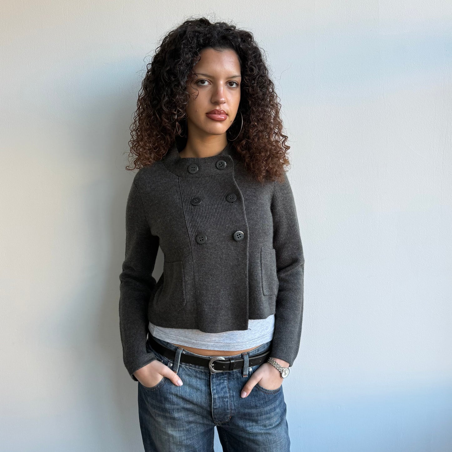 Grey double breasted peacoat jumper - Size S/M