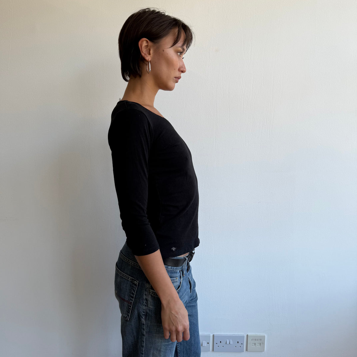 Black 3/4 sleeve lace top - Size S