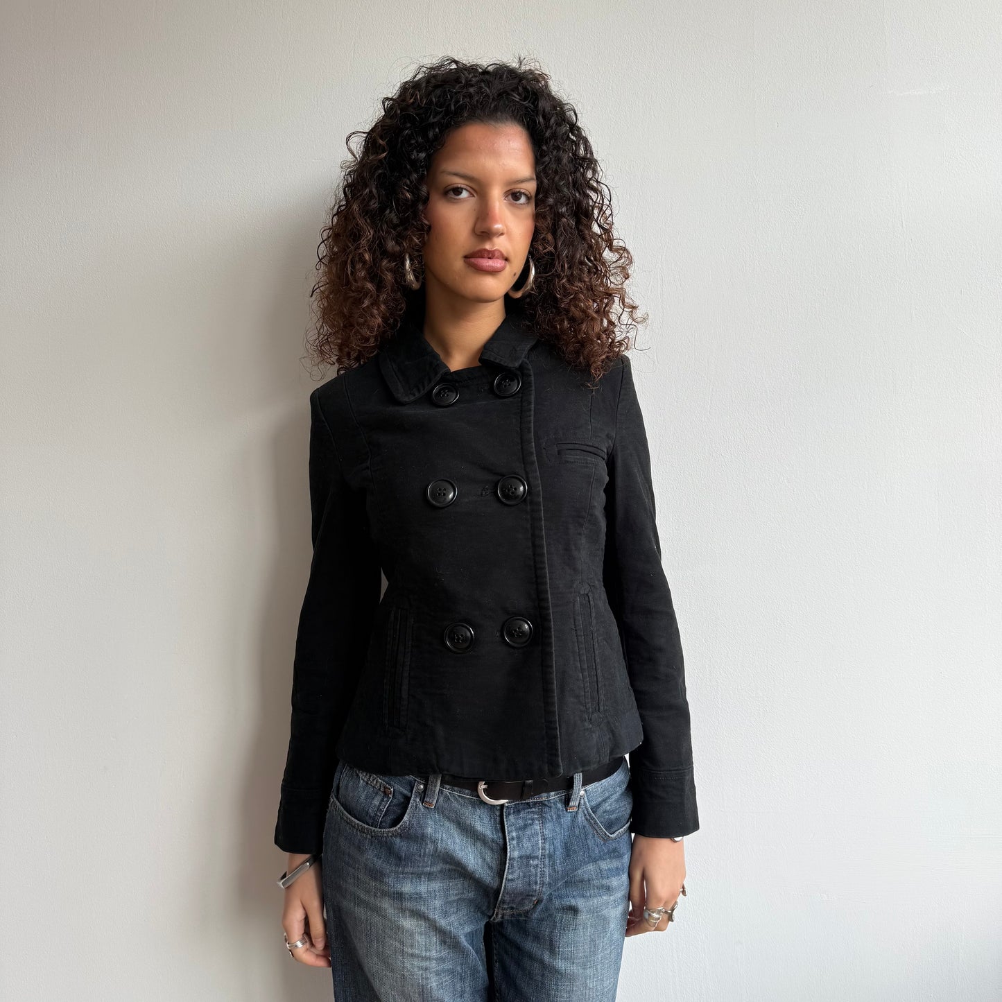 Black large button peacoat - Size S