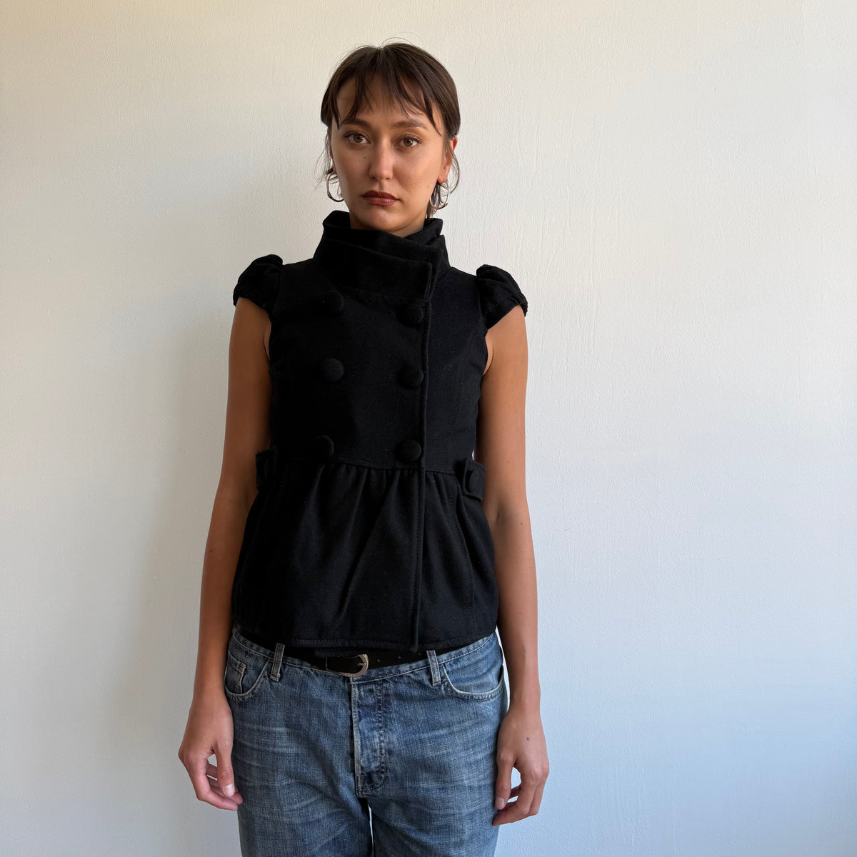 Black double breasted short sleeve peacoat - Size M