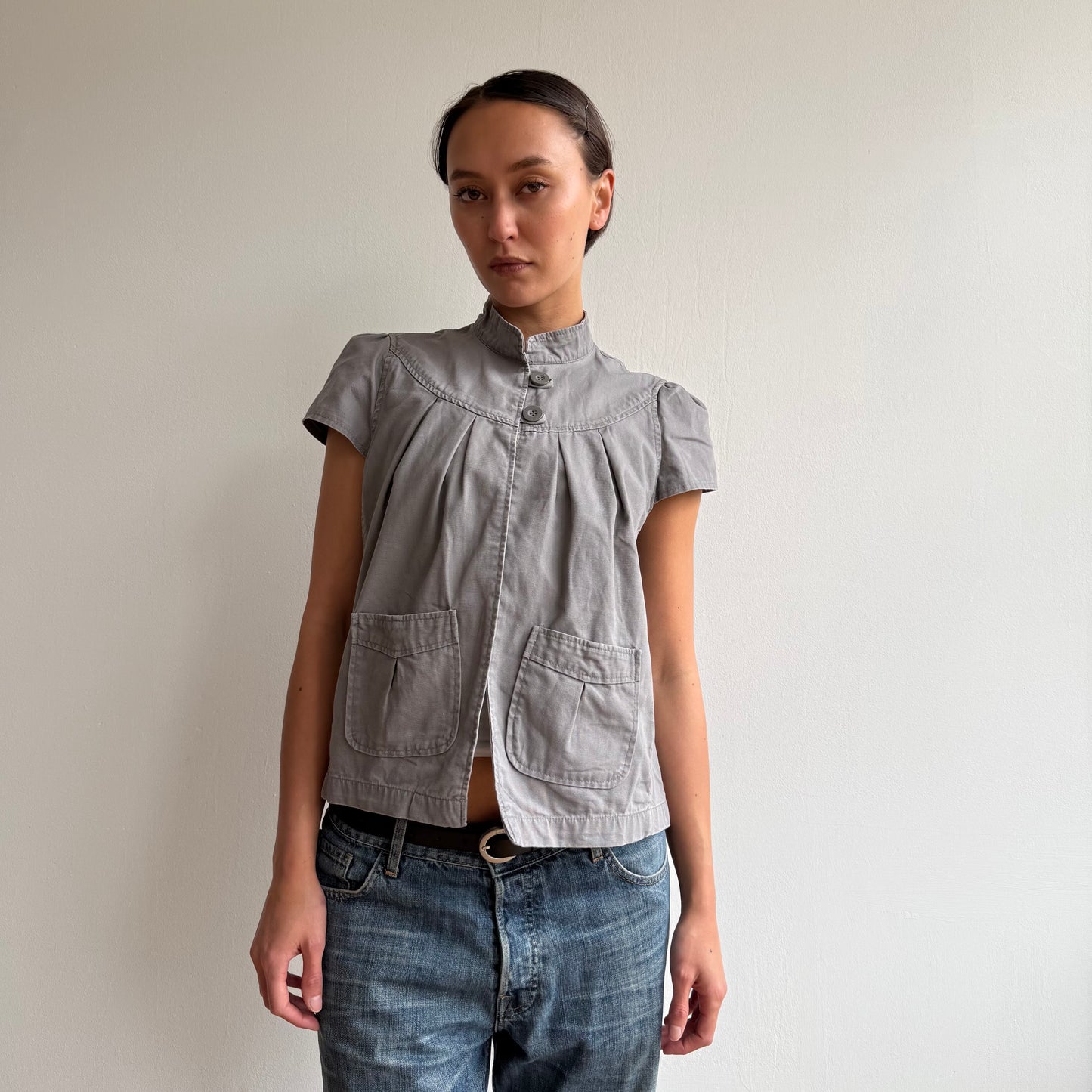 Grey short sleeve peacoat - Size M