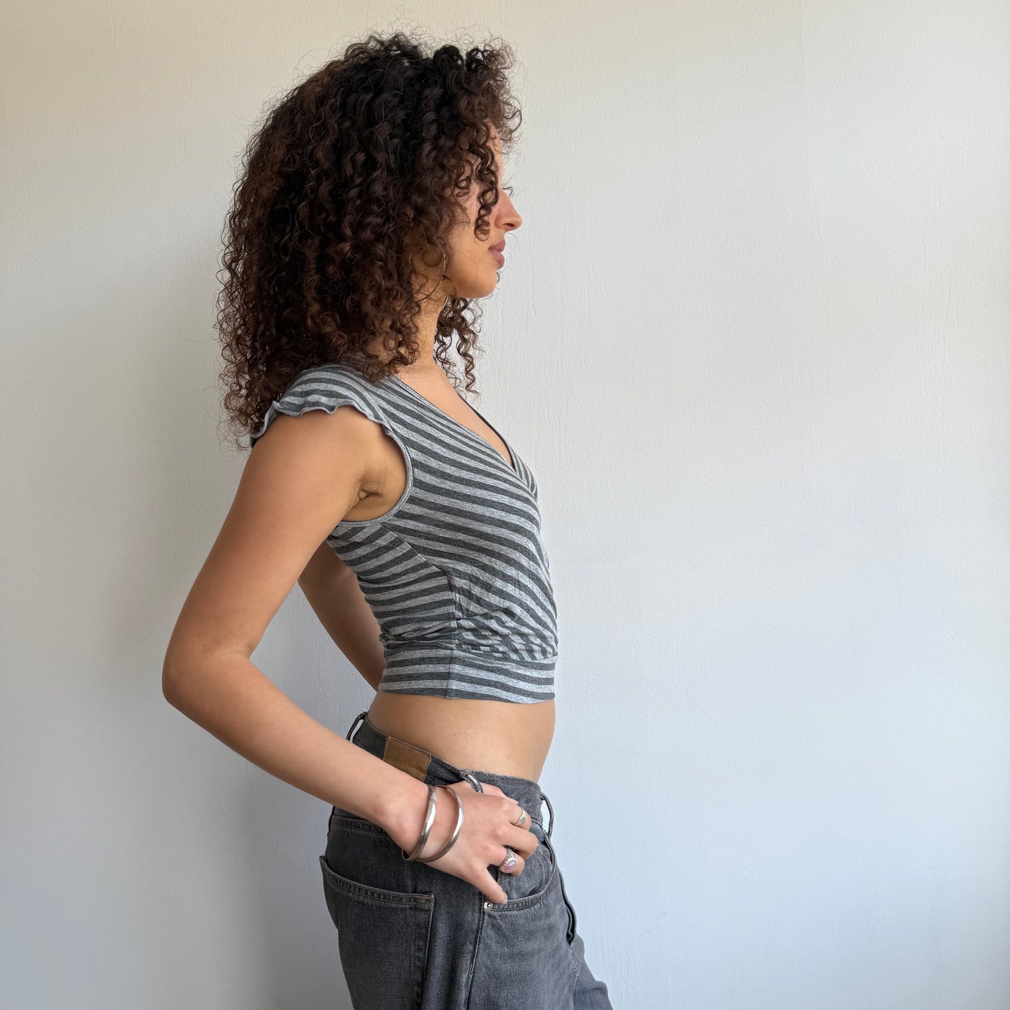 Grey wrap tie-side top - Size S