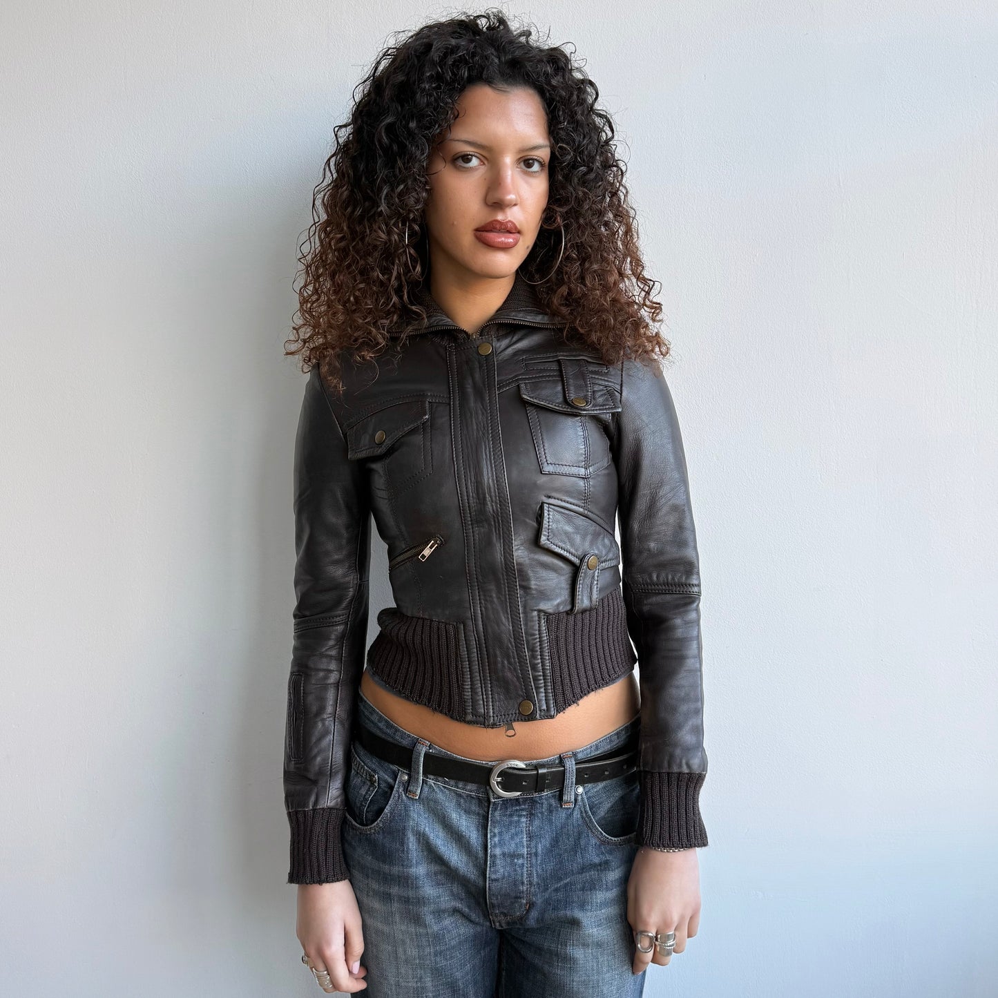 Brown leather corset jacket - Size XS