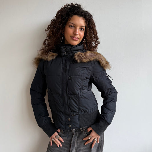 Black fur hood bomber - Size S