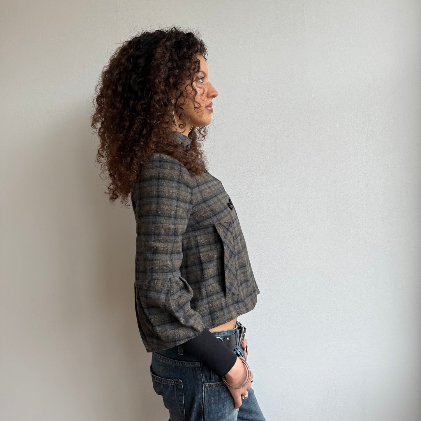 Khaki plaid peacoat - Size S
