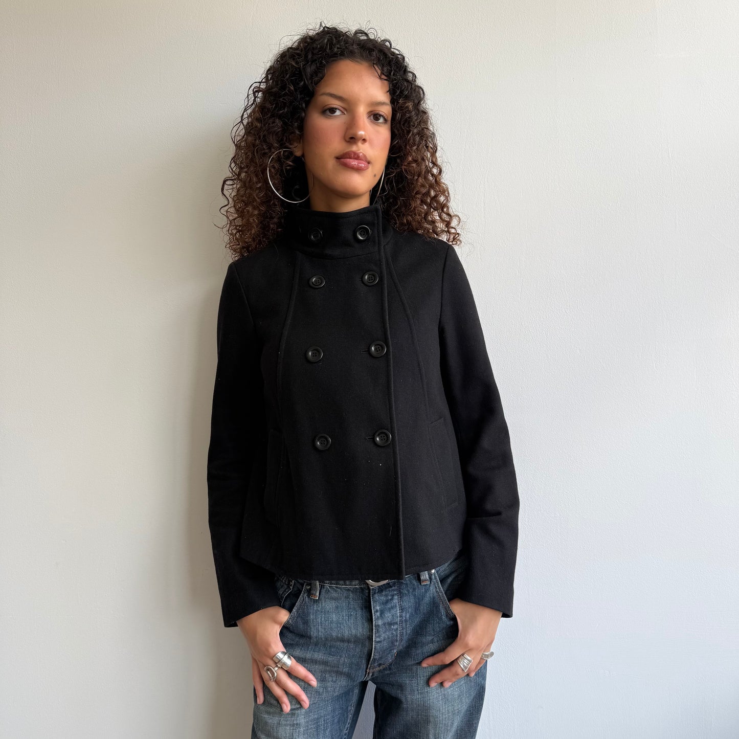Black high neck peacoat - Size S