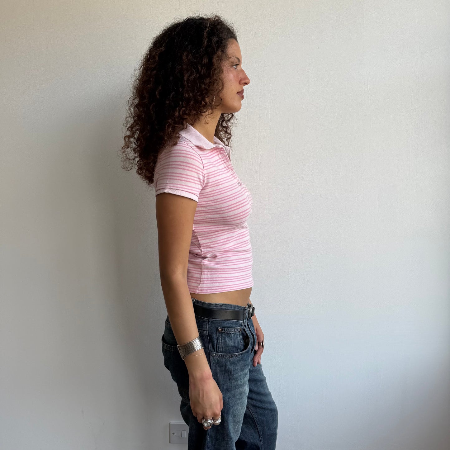 Pink striped polo top - Size S