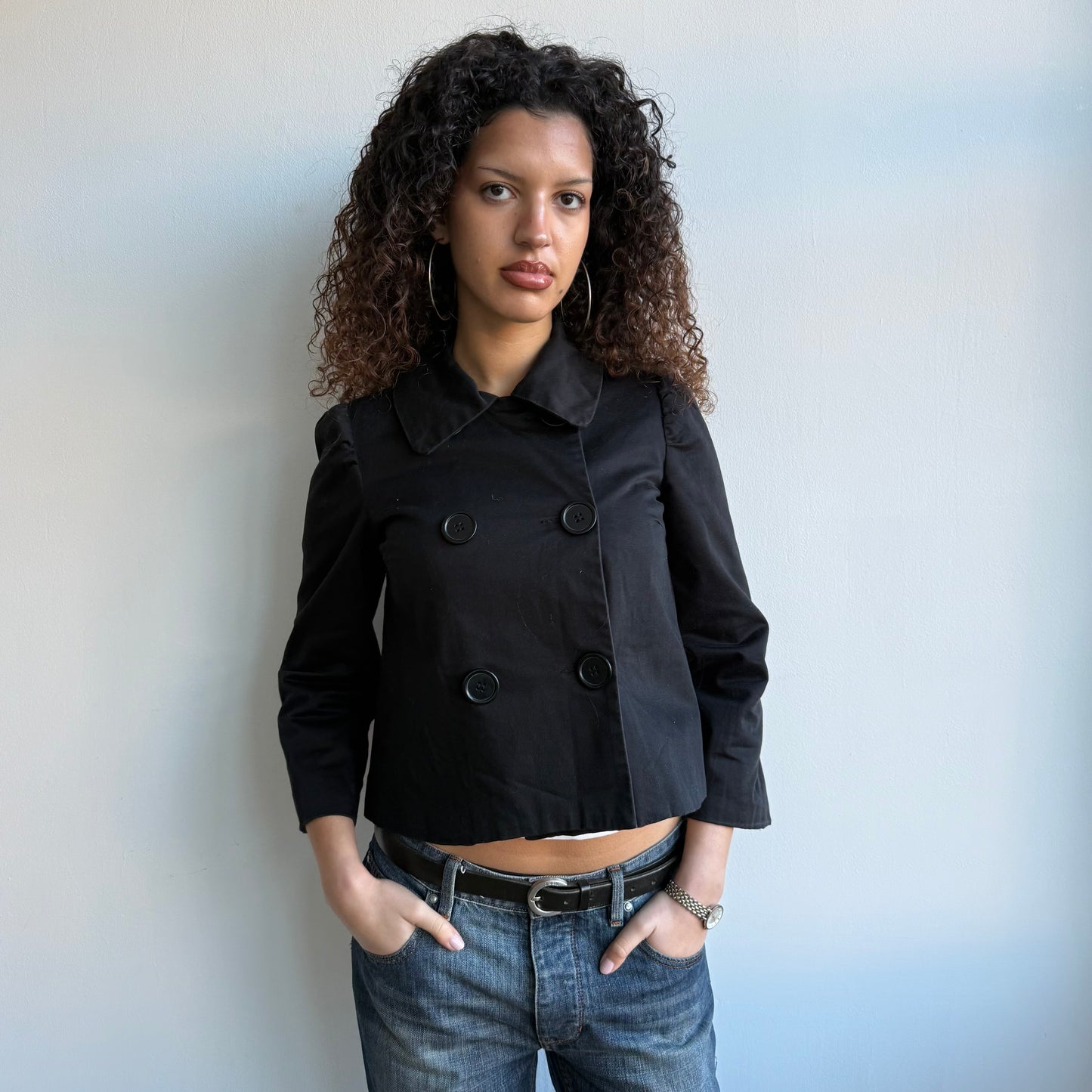 Black 3/4 sleeve peacoat - Size S/M