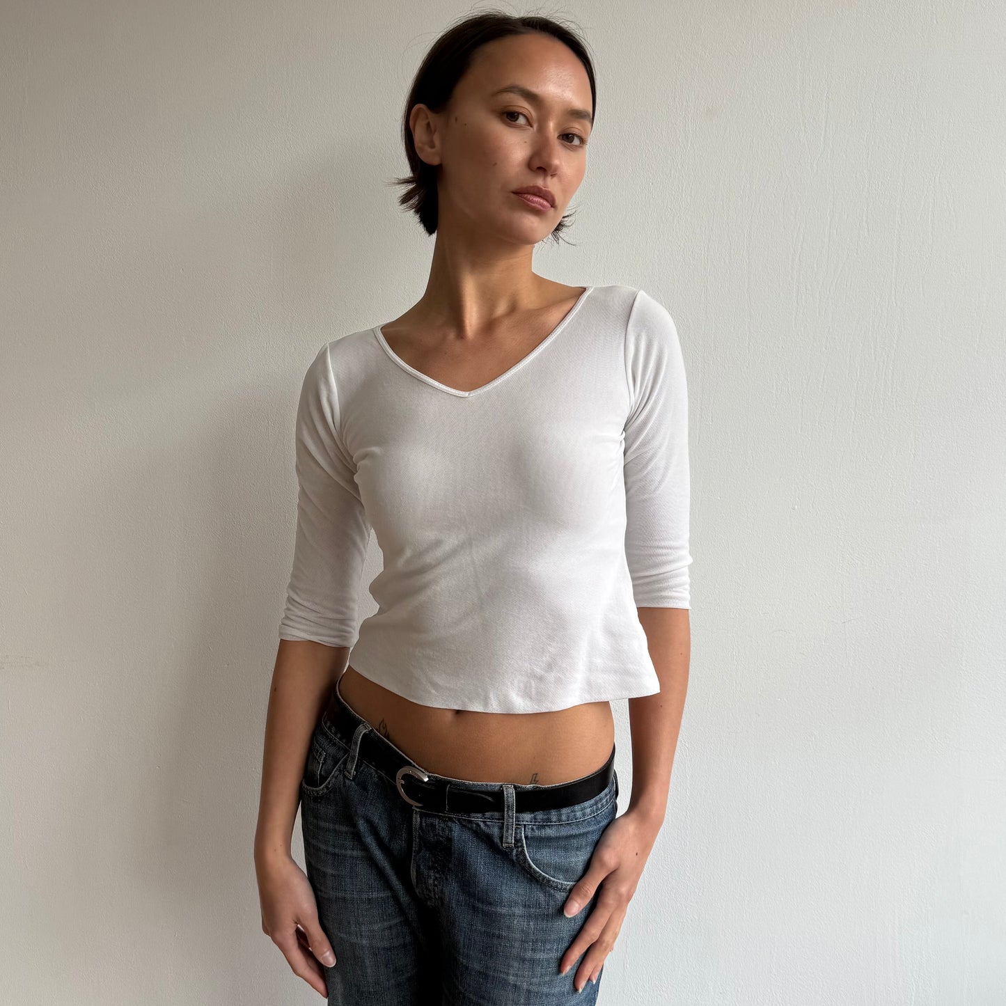 White double layer 3/4 sleeve top - Size S
