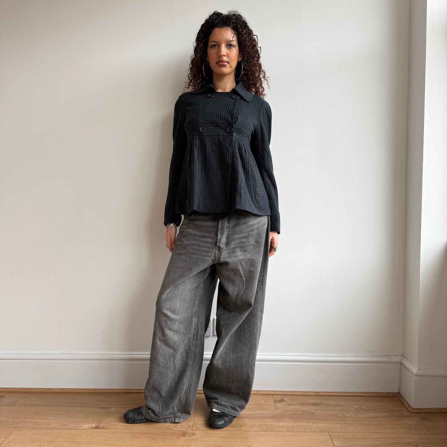 Navy pinstripe peacoat - Size M