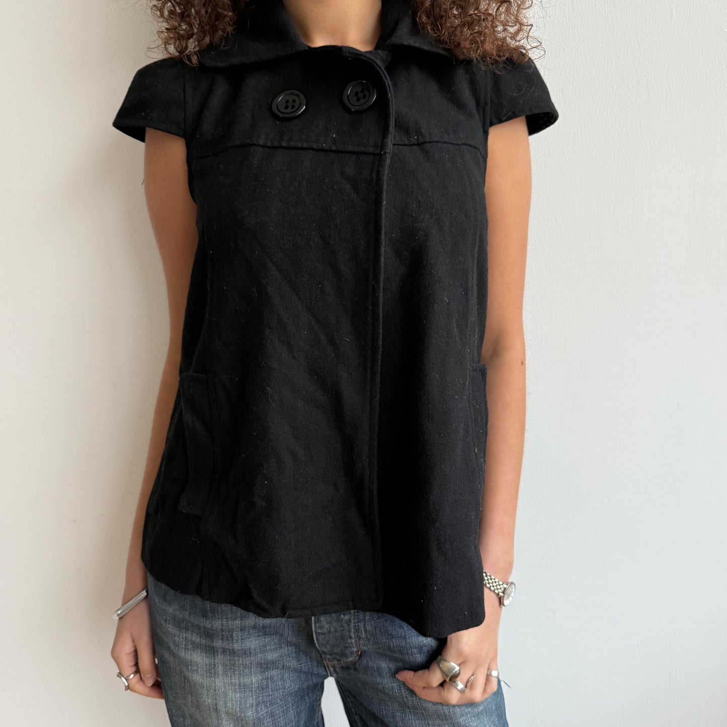 Black short sleeve peacoat - Size L