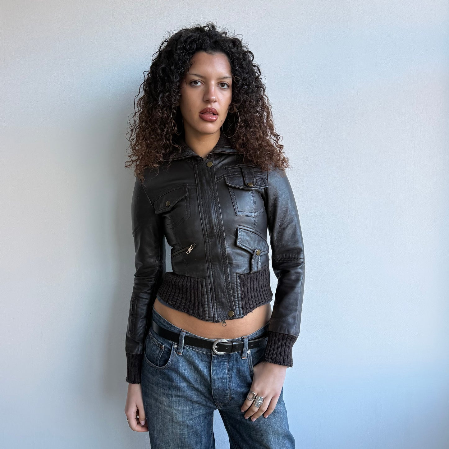 Brown leather corset jacket - Size XS