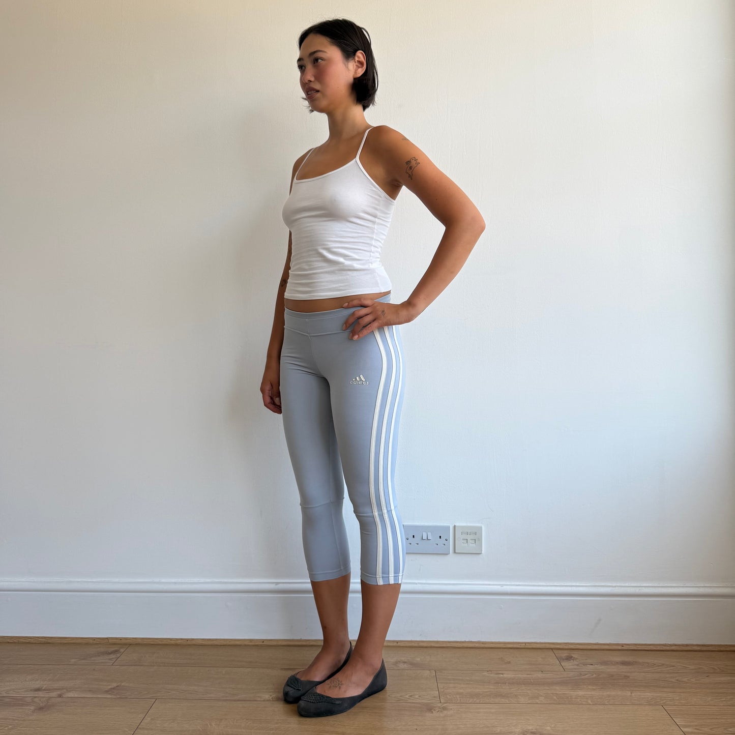 Blue Adidas 3-stripe capris - Size S