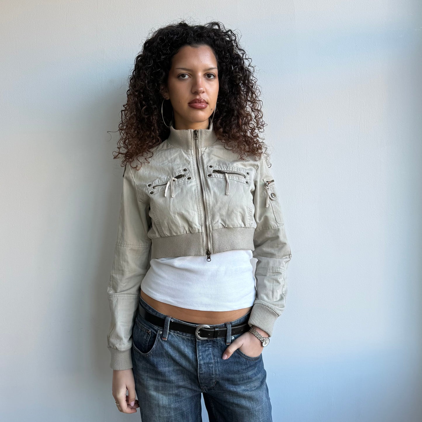 Beige cropped cargo jacket - Size M