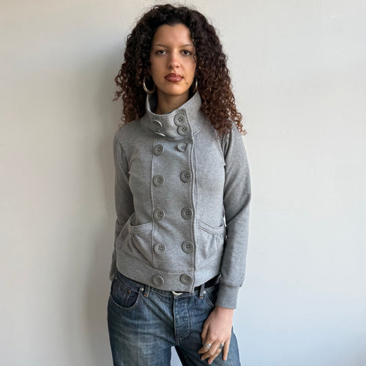 Grey button peacoat with fur collar - Size S
