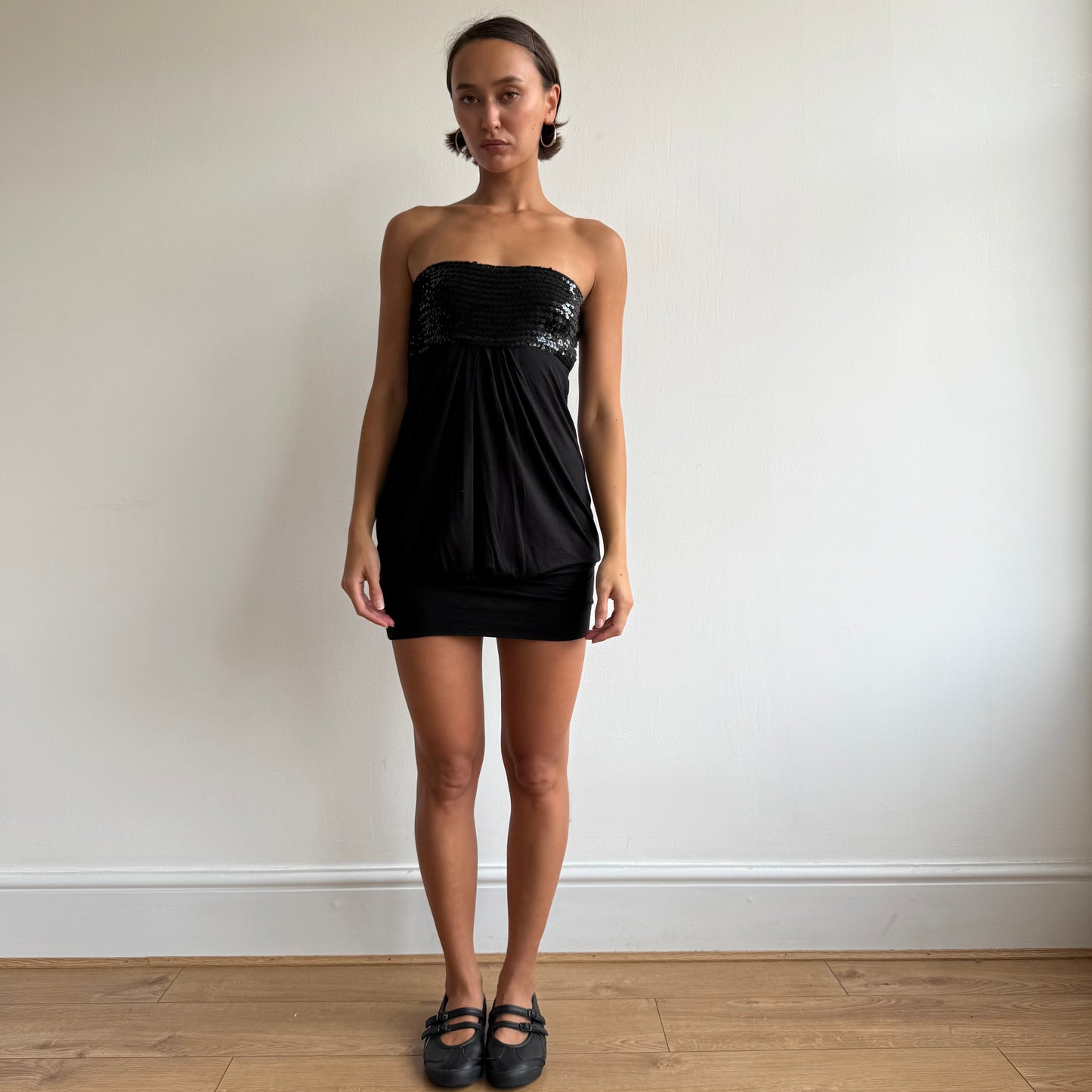 Black sequin bandeau mini dress - Size XS