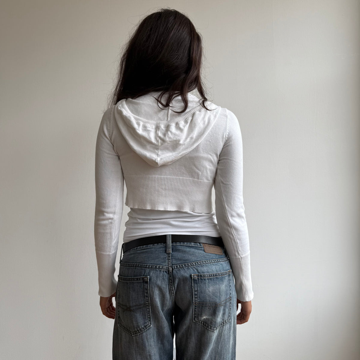 White cropped knit hoodie - Size S