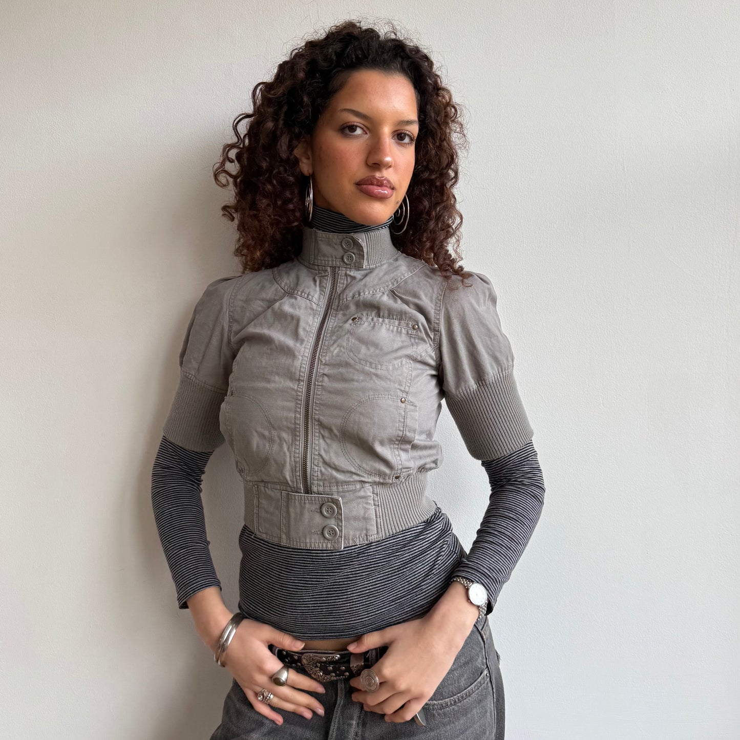 Black and grey striped roll neck - Size s