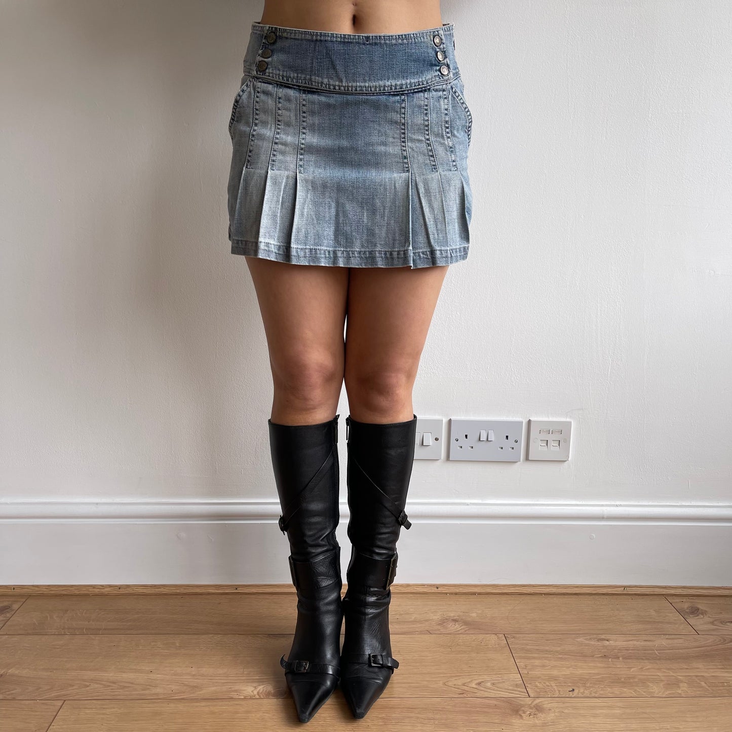 Denim pleated mini skirt - Size S