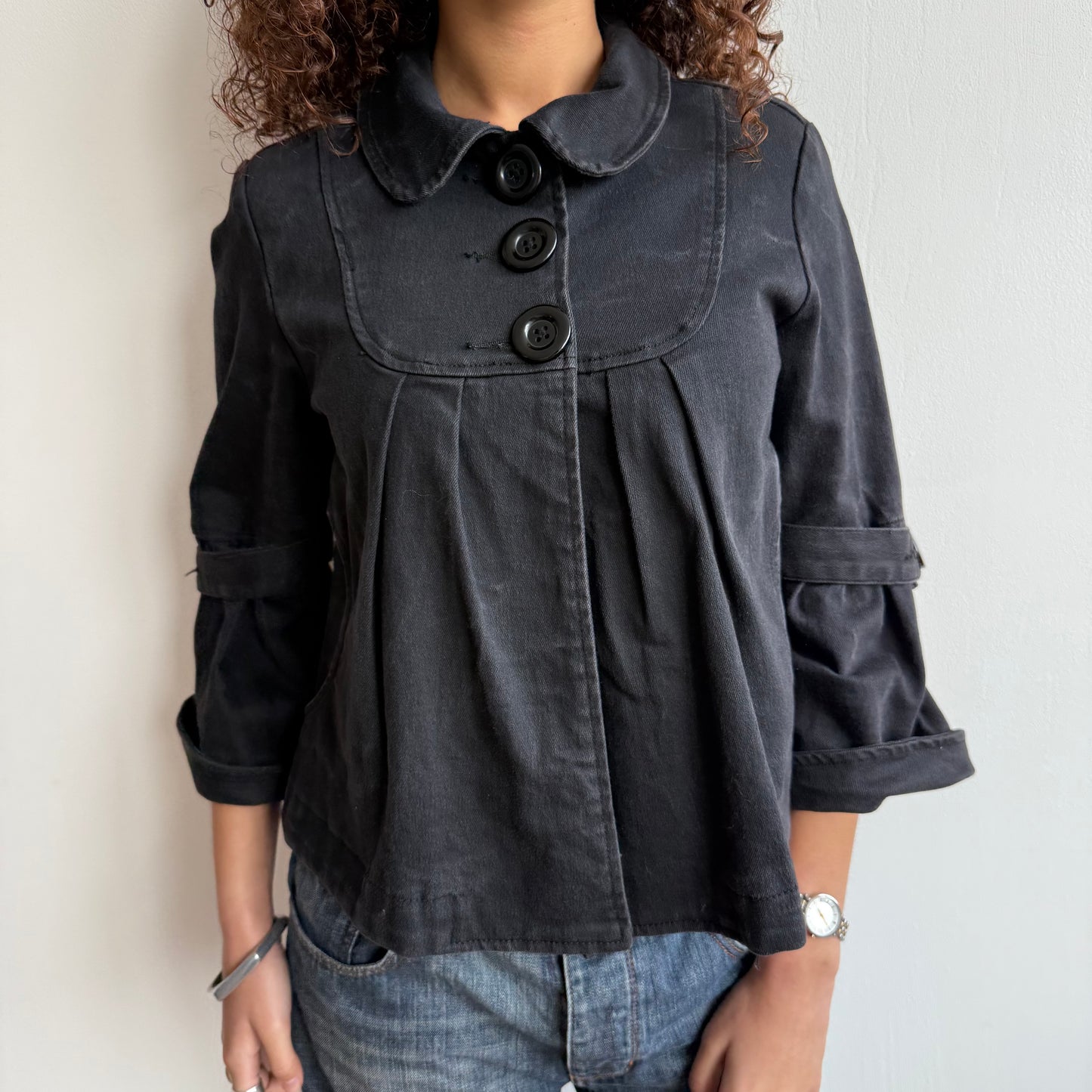 Black 3/4 sleeve peacoat - Size S + M