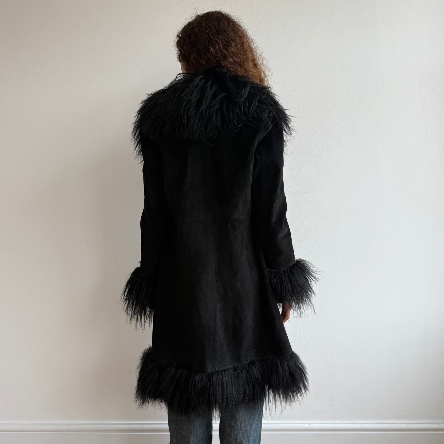 Black leather Afghan coat - Size M