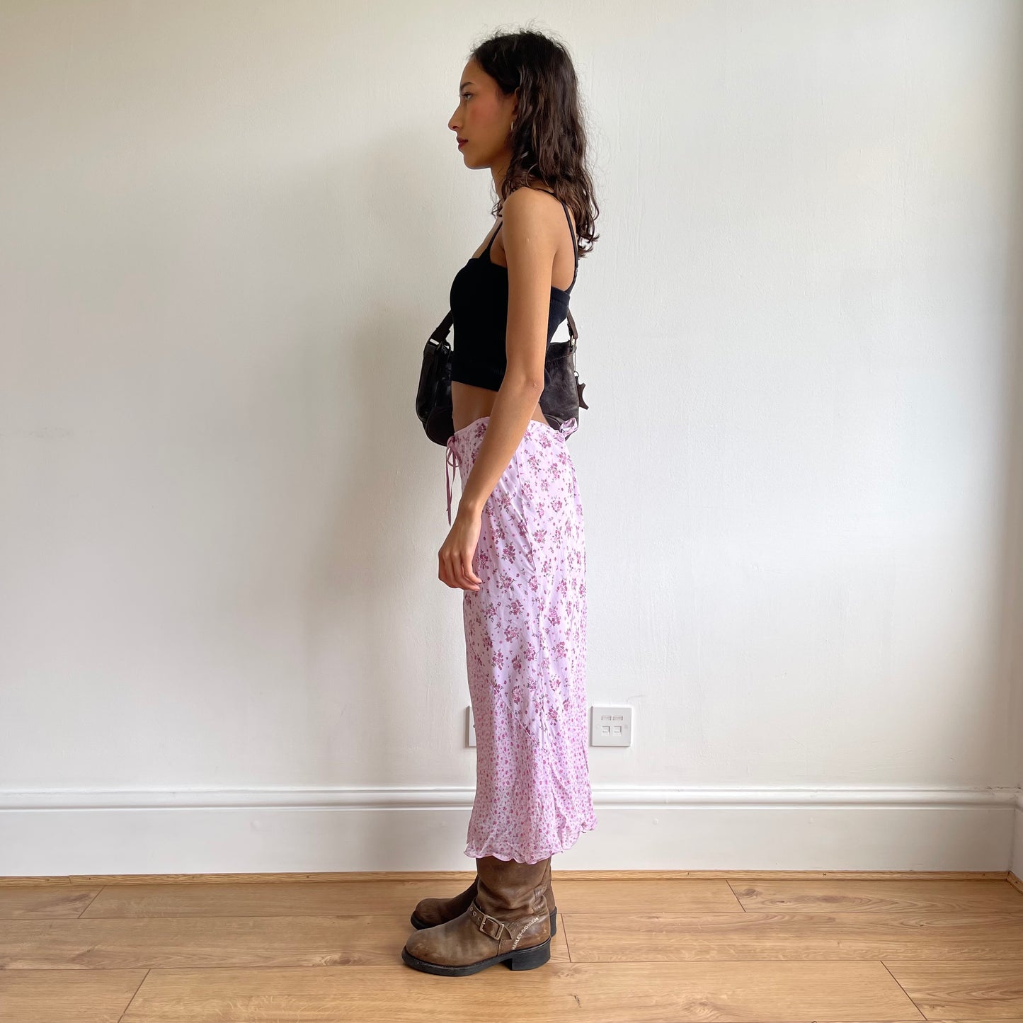 Lilac floral patchwork midi skirt - Size S