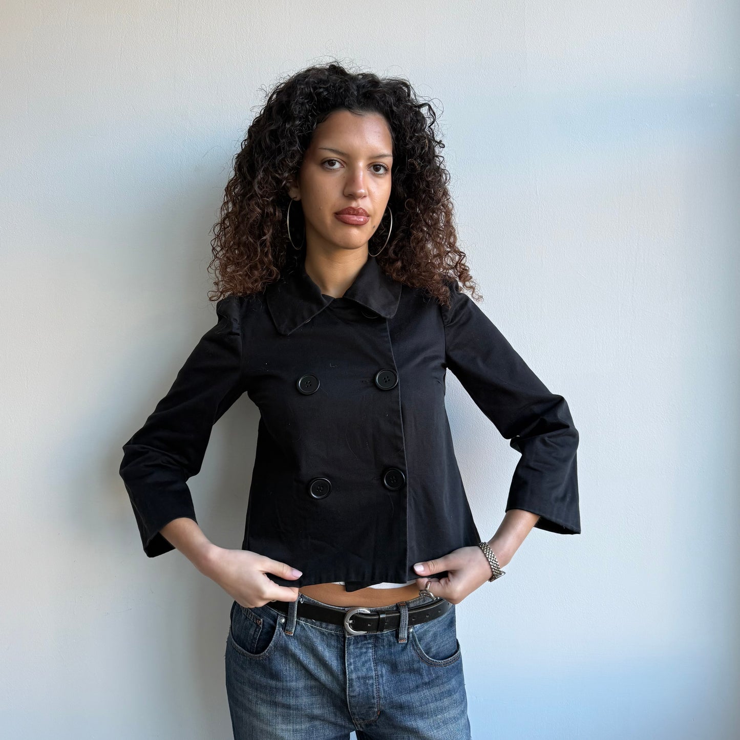 Black 3/4 sleeve peacoat - Size S/M