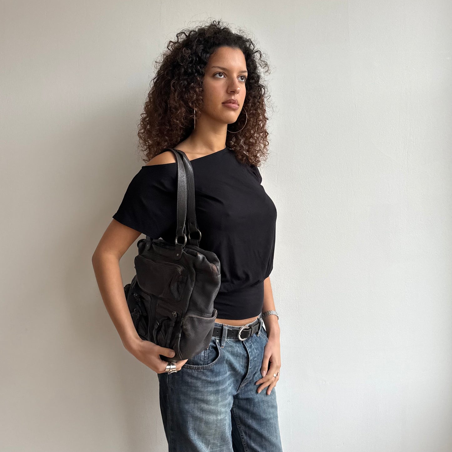 Grey leather buckle bag - One Size