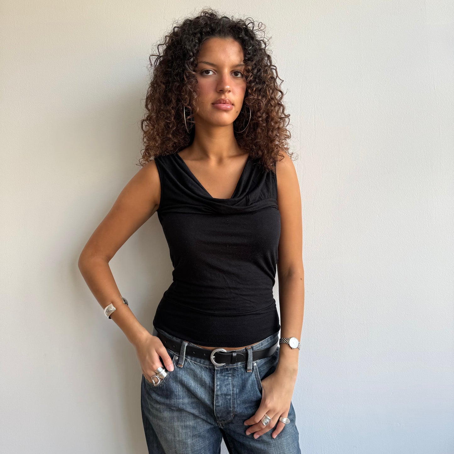 Black cowl keyhole top - Size S