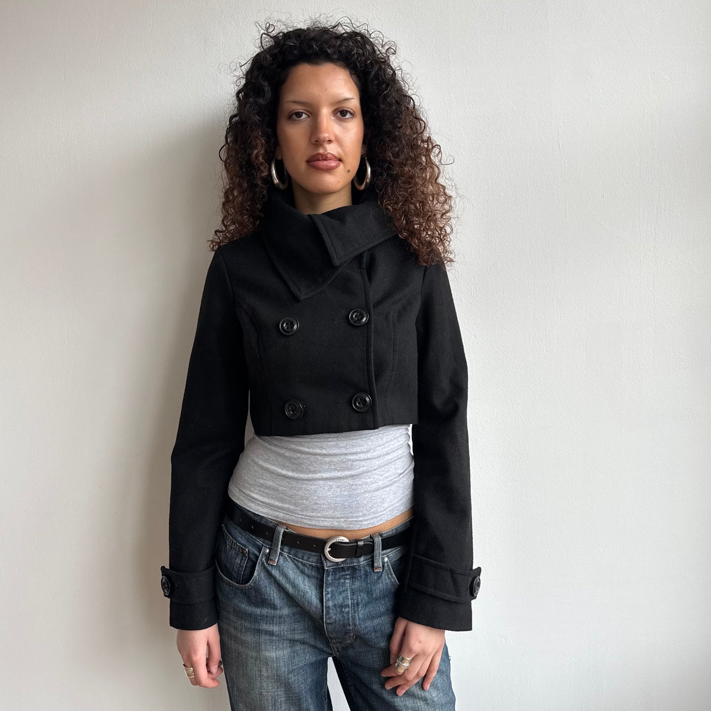 Black cropped peacoat - Size M
