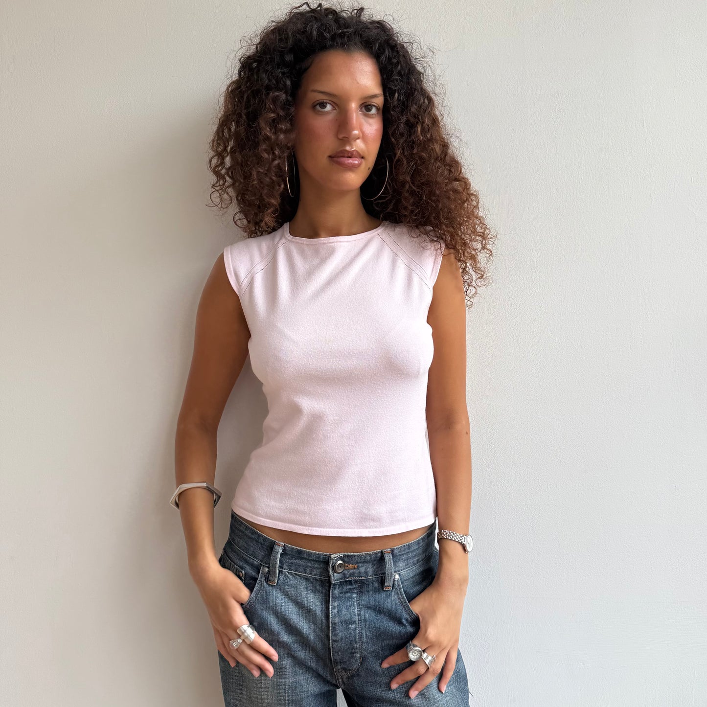 Pink short sleeve knit top - S